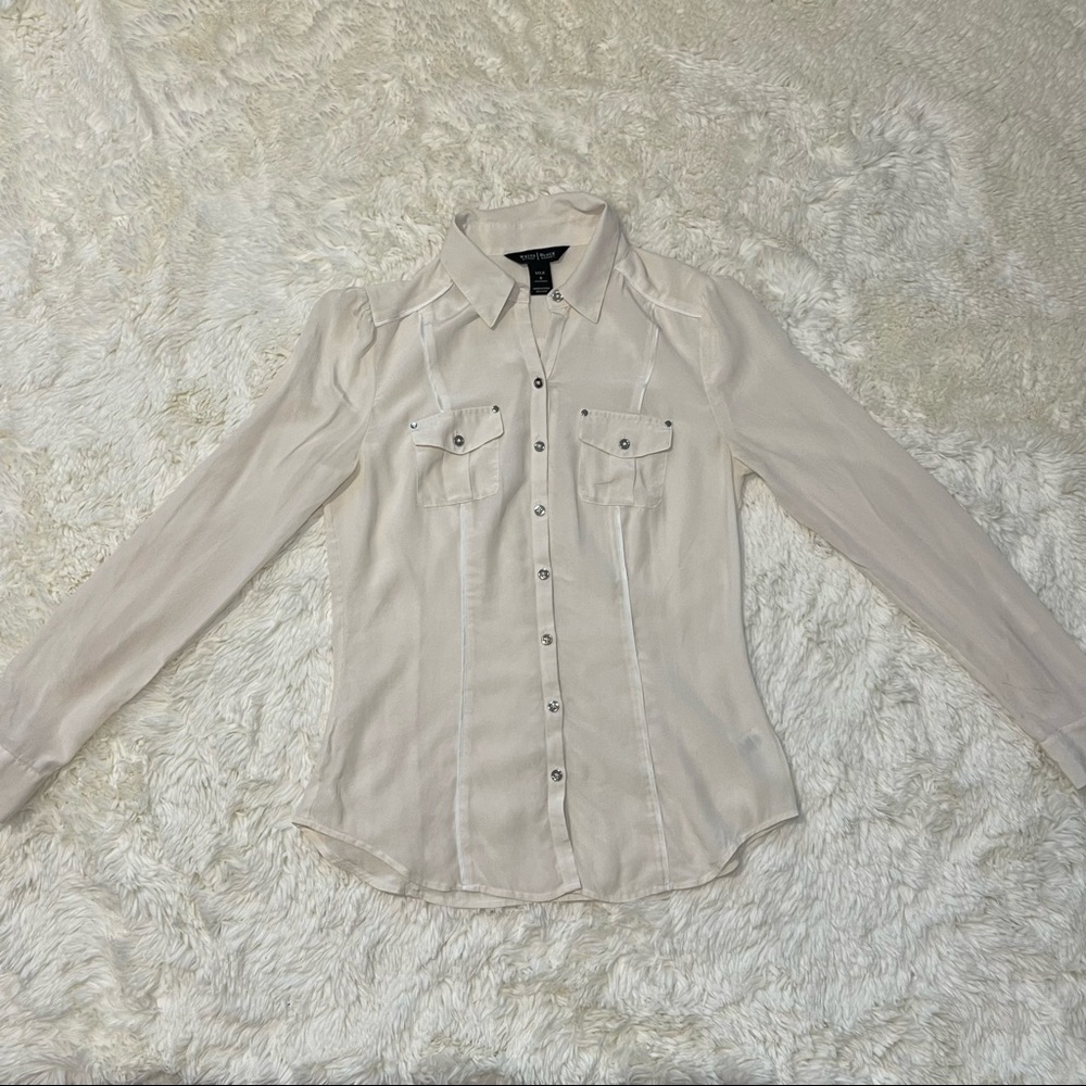 White House Black Market 100% Silk Creamy White Button Down Shirt. Size 0. - Picture 2 of 15